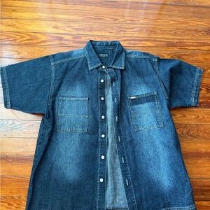 Men's Dark Blue Denim Short Sleeve Shirt